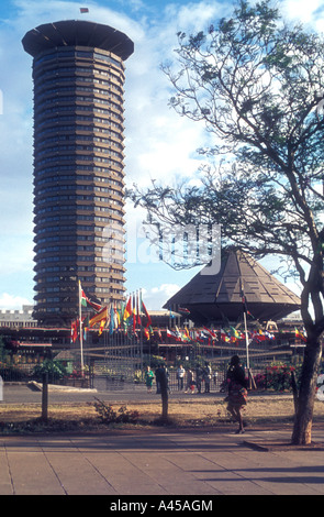 The tower and conical conference room of the Jomo Kenyatta International Centre in the city of Nairobi Kenya East Africa Stock Photo