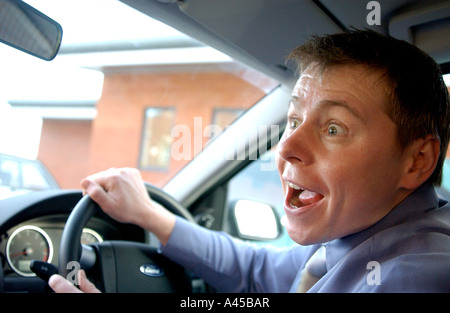 Royalty free photograph of British driver commuter with road rage on London motorway M25 UK Stock Photo