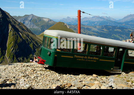 Final station Le Nid d'Aigle of Tramway du Mont Blanc with train Haute-Savoie France Stock Photo