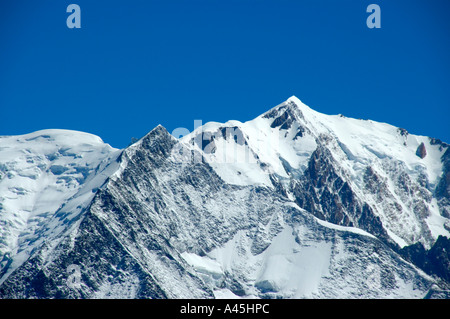 Ice-capped summit of Mt. Blanc seen from Mont Joly Haute-Savoie France Stock Photo