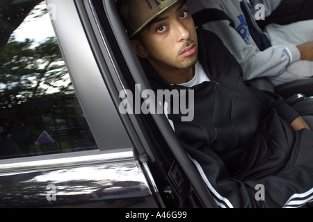 members of the roll deep crew inside a vauxhall car as part of looking for grime an east end road movie Stock Photo