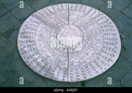 Ancient Chinese zodiac with Bagua diagram in center at Xiletu Zhao temple. in the city of Hohhot capital of Inner Mongolia Autonomous Region China Stock Photo