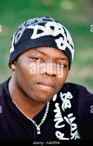 Young man wearing a knit hat Stock Photo