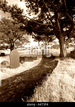 Cemetary Graveyard Path In Infrared Black and White Sepia Toned Stock Photo