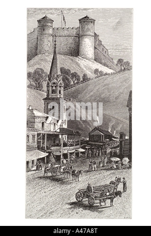 nijny Novgorod Russia Russian Soviet Union USSR Oka river port Nizhniy fort Kremlin castle Christian orthodox church horse cart Stock Photo