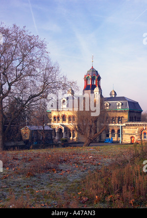 The disused Victorian Abbey Mills Sewage Pumping Station in Stratford in winter Stock Photo