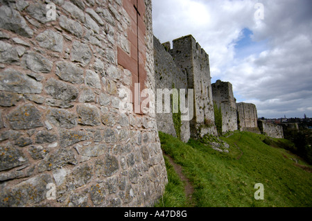The massive ramparts of Chepstow castle Stock Photo