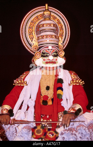 A Kathakali performer in a performance of the Mahabharata at the Kerala Kalamandalam, state academy for Kathakali, Kerala India Stock Photo