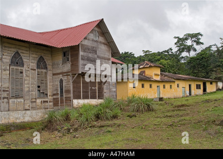 Part of wooden church in need of restoration, Batete, South West of Island of Bioko, Equatorial Guinea, Central Africa Stock Photo