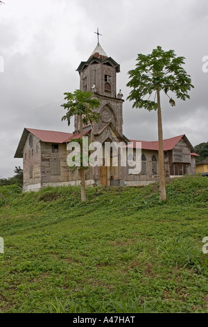 Wooden church in need of restoration, Batete, South West of Island of Bioko, Equatorial Guinea, Central Africa Stock Photo