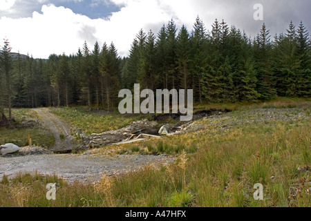 Weir of small scale hydro electric power scheme, Scotland UK Stock Photo