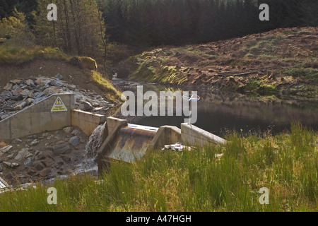 Weir of small scale hydro electric power scheme, Scotland UK Stock Photo