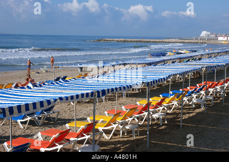 Panoramic view of the seafront & beach of  Sitges Catalonia Catalunya Cataluña Costa Dorada España Spain Europe Stock Photo