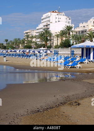 Panoramic view of the seafront & beach of  Sitges Catalonia Catalunya Cataluña Costa Dorada España Spain Europe Stock Photo