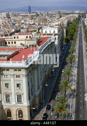 Panoramic view of Passeig de Colom Barcelona Barça Barca Catalonia Catalunya Cataluña Costa Brava España Spain Europe Stock Photo