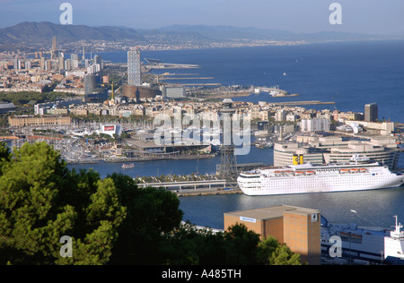 Panoramic view of Barcelona from Castel del Montjuïc Park Barça Catalunya Catalonia Cataluña Costa Brava España Spain Europe Stock Photo