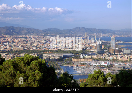 Panoramic view of Barcelona from Castel del Montjuïc Park Barça Catalunya Catalonia Cataluña Costa Brava España Spain Europe Stock Photo