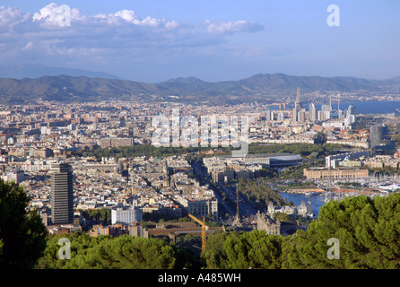 Panoramic view of Barcelona from Castel del Montjuïc Park Barça Catalunya Catalonia Cataluña Costa Brava España Spain Europe Stock Photo