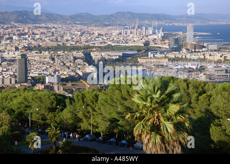 Panoramic view of Barcelona from Castel del Montjuïc Park Barça Catalunya Catalonia Cataluña Costa Brava España Spain Europe Stock Photo