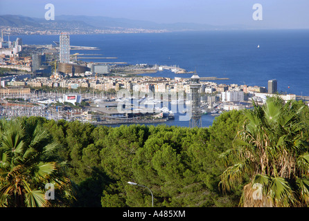 Panoramic view of Barcelona from Castel del Montjuïc Park Barça Catalunya Catalonia Cataluña Costa Brava España Spain Europe Stock Photo