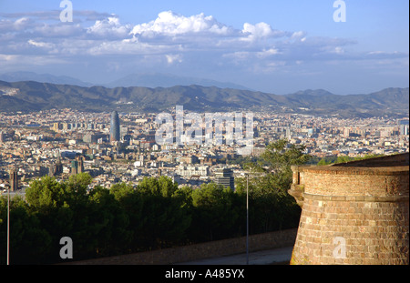 Panoramic view of Barcelona from Castel del Montjuïc Park Barça Catalunya Catalonia Cataluña Costa Brava España Spain Europe Stock Photo