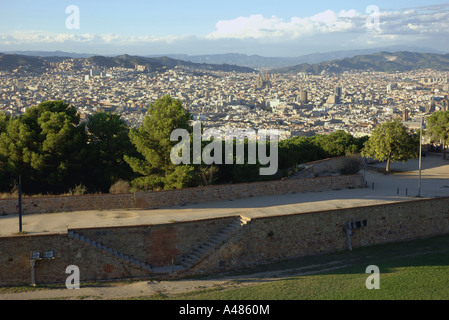 Panoramic view of Barcelona from Castel del Montjuïc Park Barça Catalunya Catalonia Cataluña Costa Brava España Spain Europe Stock Photo