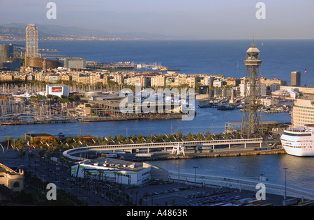 Panoramic view of Barcelona from Castel del Montjuïc Park Barça Catalunya Catalonia Cataluña Costa Brava España Spain Europe Stock Photo