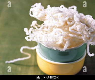 High angle view of a bowl of fried noodles Stock Photo