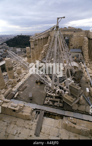 restoring the parthenon on the acropolis athens the stone has been corroded by atmospheric pollution 1992 Stock Photo