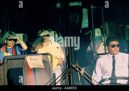 tourists on a coach visiting the valley of kings near to Luxor Egypt Stock Photo
