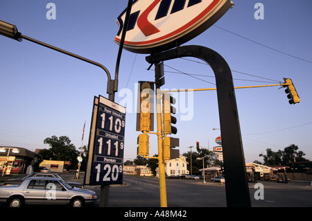 Cars at a crossroads in a small town Iowa USA Stock Photo