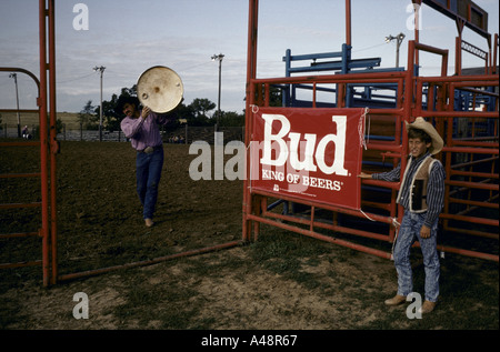 lincoln highway.Young cowboy at empty rodeo arena  bellevue iowa 1993 Stock Photo