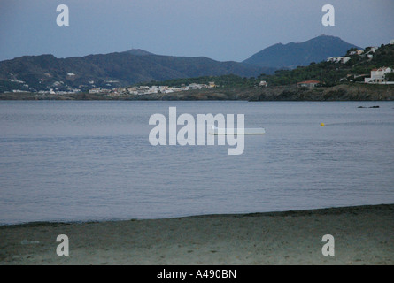 Panoramic view seafront & beach Llançà Llanca Llancà Girona Gerona Catalonia Catalunya Cataluña Costa Brava España Spain Europe Stock Photo