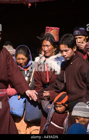 India Ladakh Leh Valley Spitok Gompa festival Ladakhi woman wearing traditional costume Stock Photo