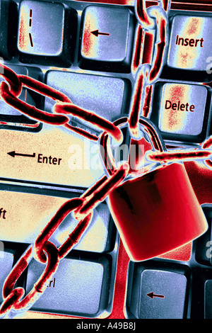 Padlock and chain around computer keyboard Stock Photo - Alamy