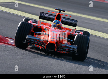 Adrian Sutil GER in his Spyker Ferrari F8 VII racecar at the track on Circuit de Catalunya near Barcelona Stock Photo