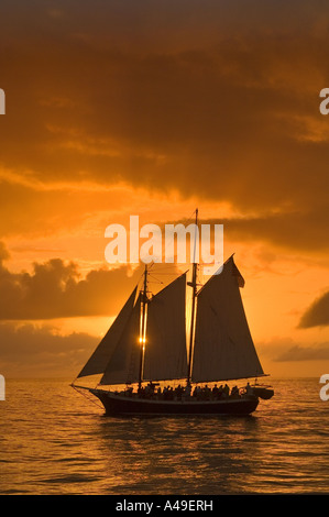 USA Florida Keys Tall Ship sailing on sunset cruise off Key West Stock Photo