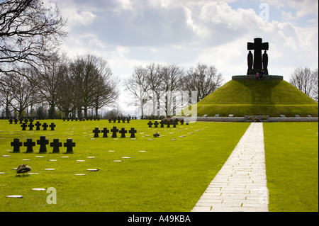 Central Tumulus Tomb and grave stones at the German military cemetery at La Cambe in Normandy France Stock Photo