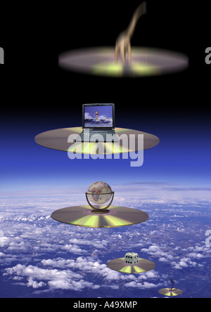 CDs carrying knowledge to the earth Stock Photo