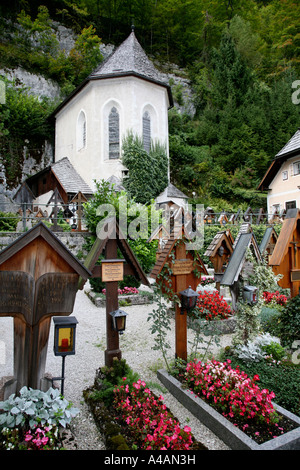 Graveyards at Michaeli Church and Ossuary in Hallstadt Upper Austria Stock Photo