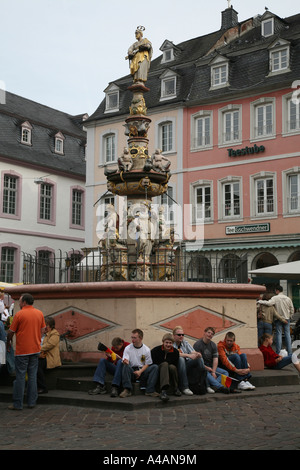 Fountain in the Market Square in Germany Trier UNESCO World Cultural Heritage, Germany's oldest city. Stock Photo