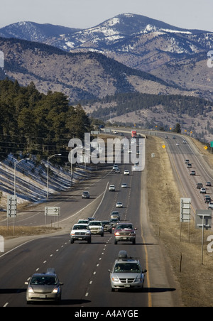 Rocky Mountains as seen from I-70 west of Denver, Colorado Stock Photo