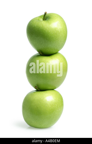 Stack of Three Apples cut out on white background Stock Photo