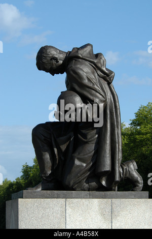 Huge statue of a kneeling soldier by Evgeniy Vuchetich at the Soviet War Memorial in Treptower Park in Berlin, Germany