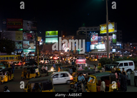 Stock image of traffic congestion at night near Hyderabad Centre Hyderabad India Stock Photo