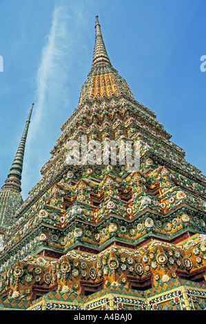 Thailand, Bangkok - Ko Ratanakosin area, Central Bangkok, Chedi at Wat Po from directly below. Stock Photo