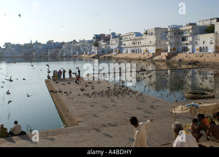 Stock image of the bathing ghats at the hindu holy city of Pushkar Rajasthan India Stock Photo