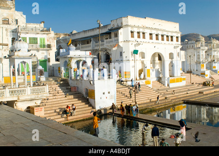 Stock image of the bathing ghats at the hindu holy city of Pushkar Rajasthan India Stock Photo