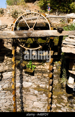 Stock image of a water wheel oxen and rajasthan farmer bring up water for irrigation in Rajasthan India Stock Photo