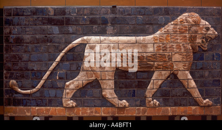 Neo-Babylonian (604 562 BC) glazed brick lion frieze from procession street in Babylon, Museum of the Ancient Orient, Istanbul Stock Photo